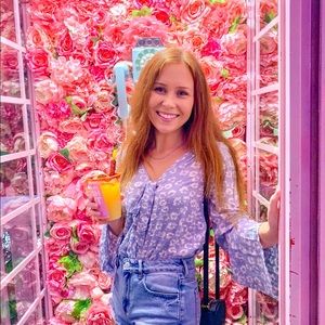 Light blue floral tie front top